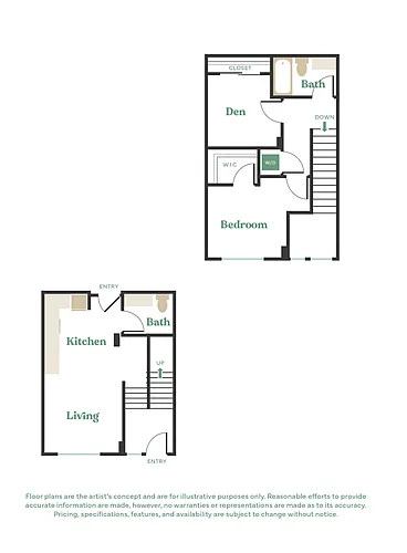 Floor plan 1 Bed, 2 Bath - Apt F Townhouse