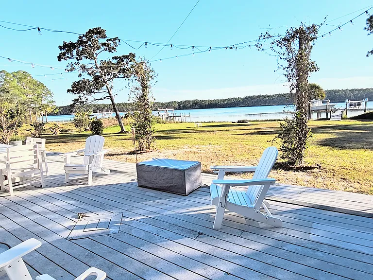 Front deck. Dock in the background.