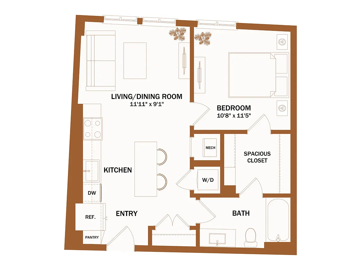 Floor plan B5.1 - 1 Bed | 1 Bath
