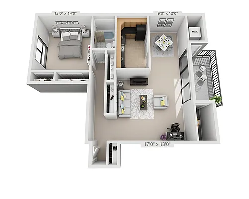 Floor plan Garden (1 Bedroom Outside)