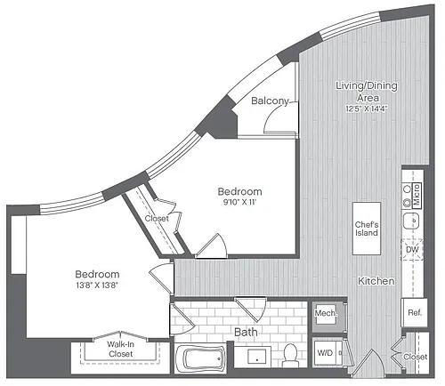 Floor plan 2 Bed/1 Bath-B4