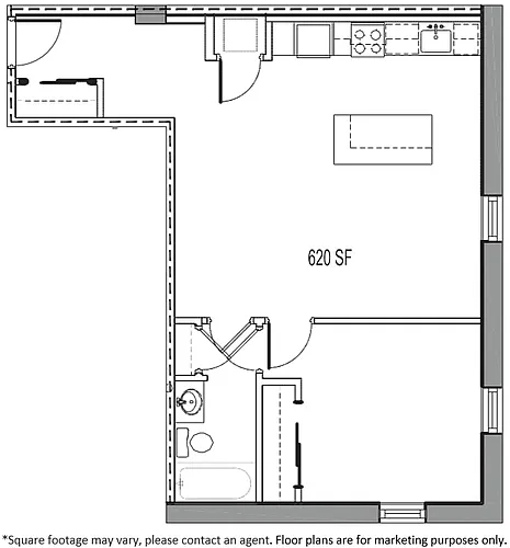 Floor plan 1 BED 1 BATH APT B-6