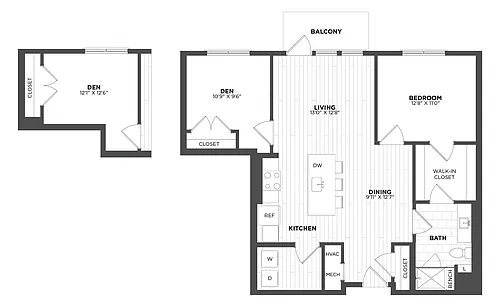 Floor plan 1 Bed/1 Bath Den-AD4