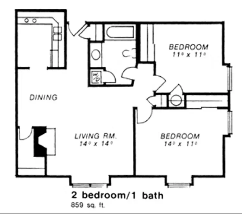 Floor plan Two Bed One Bath