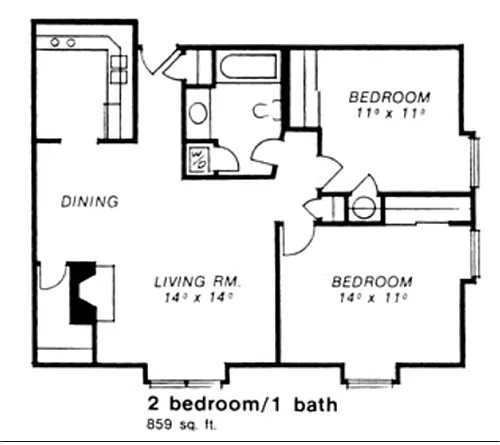 Floor plan Two Bed One Bath