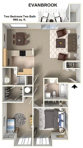 Floor plan 966 Sq Ft 2x2