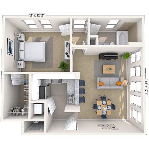 Floor plan Traditional 1x1 633 SF