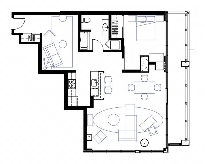 Floor plan One-Bedroom Q