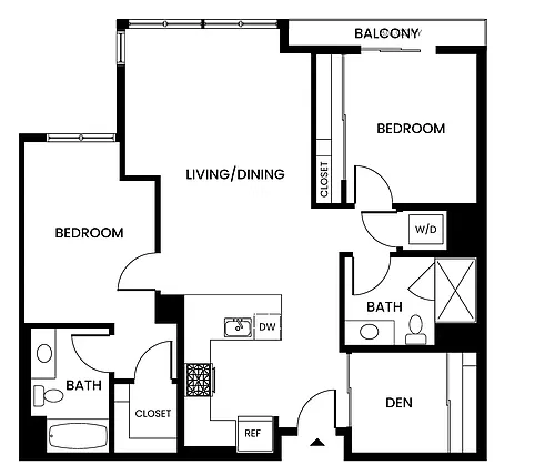 Floor plan 2 Bed/2 Bath-B3-PH