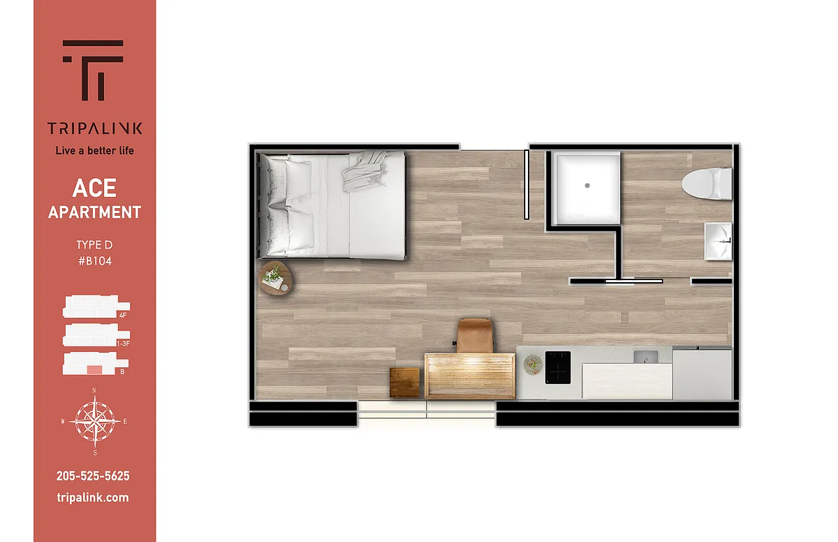 Floor plan Studio - 222 sqft