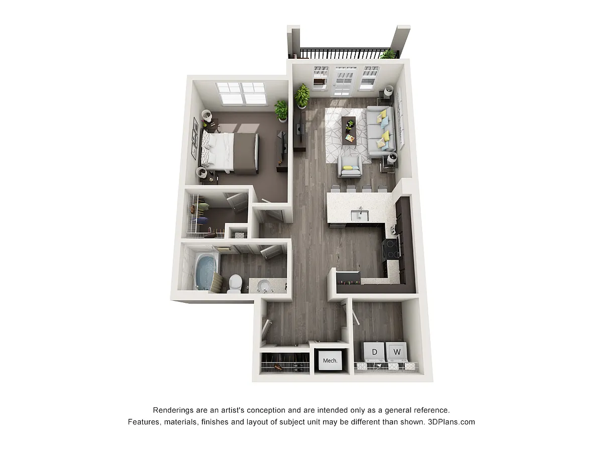 Floor plan A3 - One Bedroom, One Bathroom