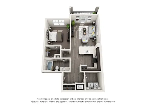 Floor plan A3 - One Bedroom, One Bathroom
