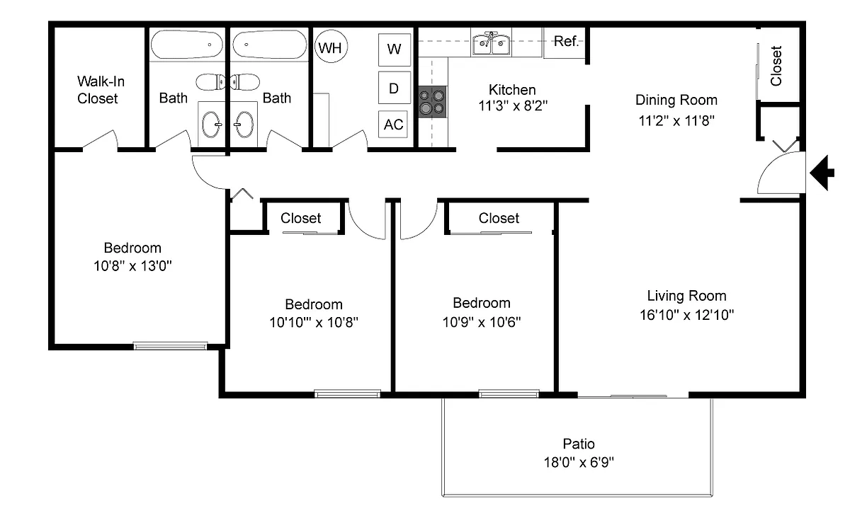Floor plan 3 Bedroom 2 Bath