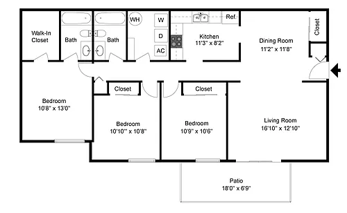 Floor plan 3 Bedroom 2 Bath