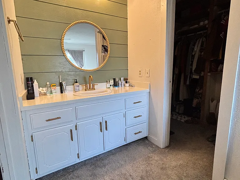 Master Bathroom Vanity (closet goes in and then around a corner; behind the vanity is shelving)