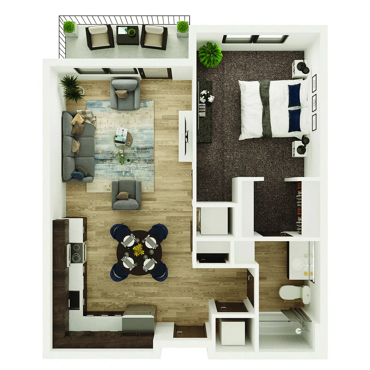 Floor plan 1 Bedroom, 1 Bathroom - 634 SF B