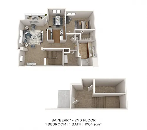 Floor plan Bayberry - 1 Bedroom 1 Bath 1064 SqFt