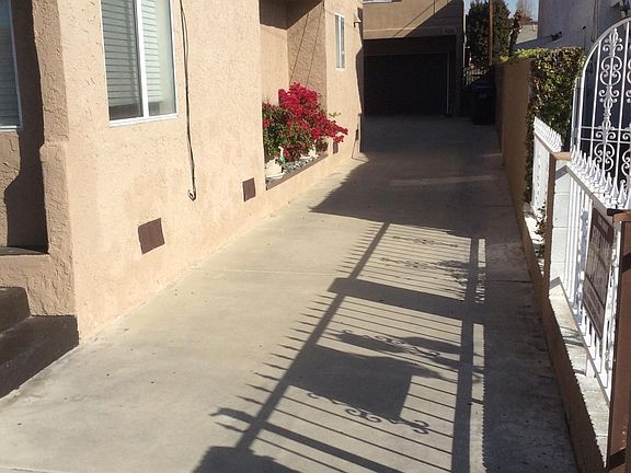 Looking down driveway to townhouse