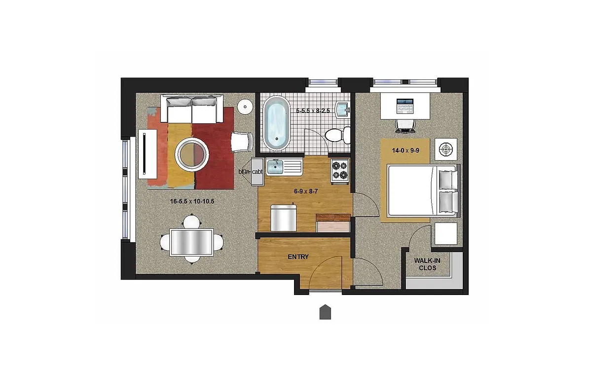 Floor plan One Bedroom - Garden Level