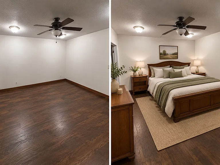 Unfurnished and furnished enclosed room. There is no window but has a full walk in closet.