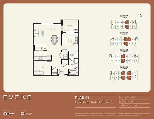 Floor plan C1 - 1 Bed + Den