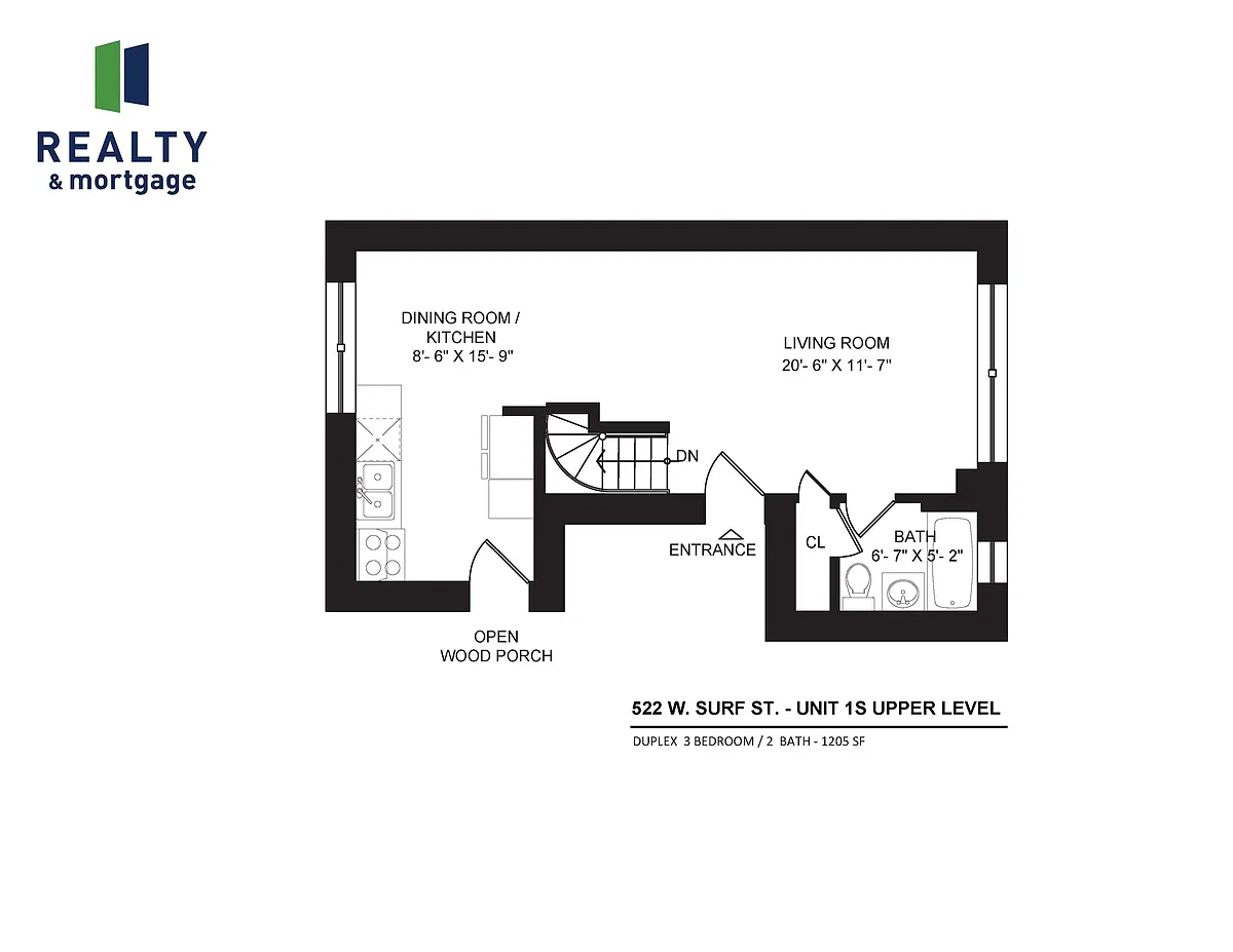 Floor plan Three Bed / Two Bath Duplex 522 1S