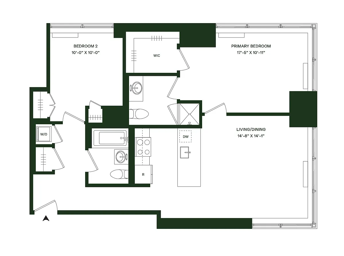 Floor plan Residence 07 - South: 2R 2BA