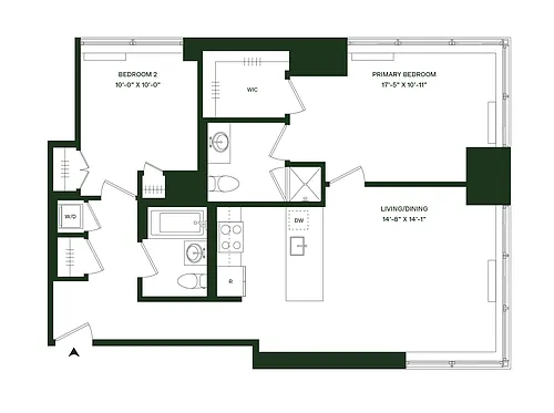 Floor plan Residence 07 - South: 2R 2BA