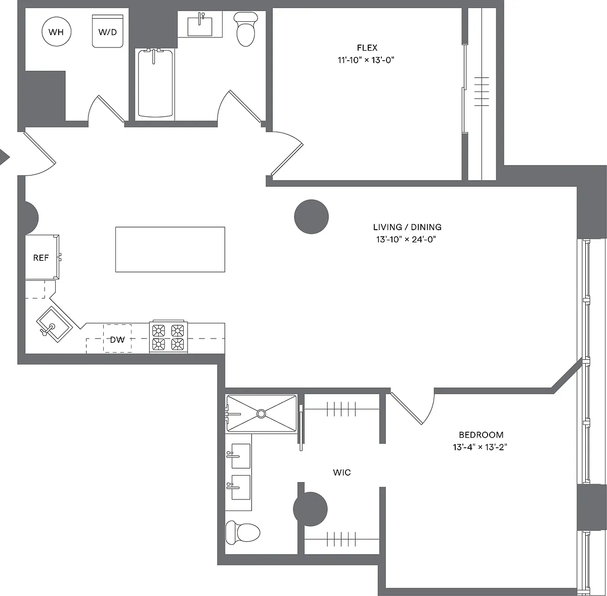 Floor plan 1 Bed+1Flex/2 Bath_A4D