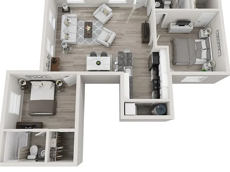 A 3D floor plan rendering of The Royal Palm.