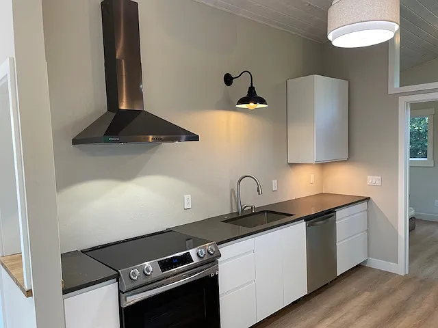 Kitchen; electric induction stove, dishwasher