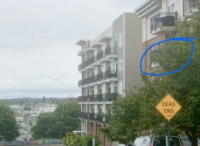 3rd floor corner unit facing the cul-du-sac on Laurel St.