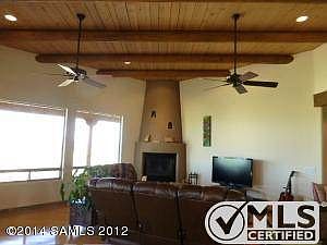 Great room with beehive fireplace.