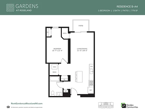 Floor plan One Bedroom Apartment with Patio B-A4