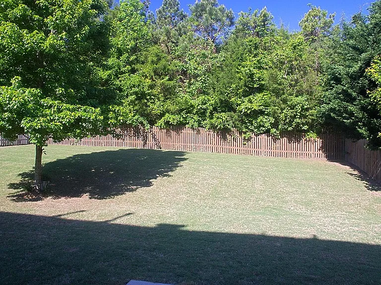 Private fenced backyard