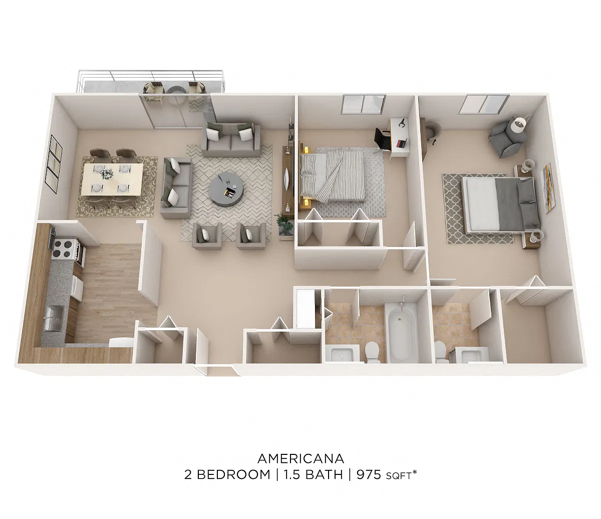 Floor plan Two Bedroom 1.5 Bath