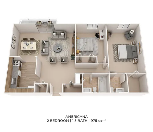 Floor plan Two Bedroom 1.5 Bath