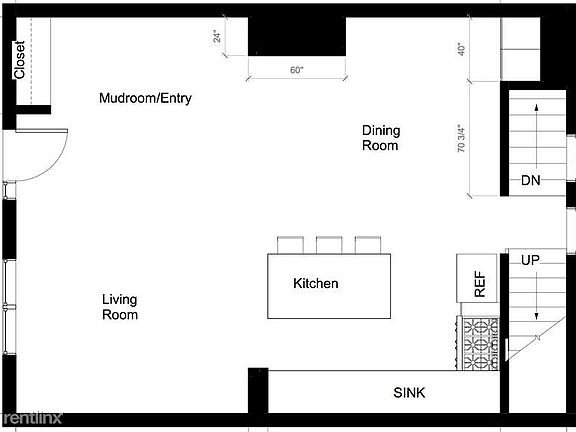 open concept main-floor with kitchen/living/dining space