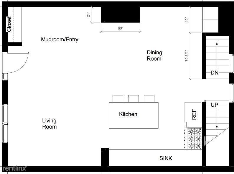 open concept main-floor with kitchen/living/dining space