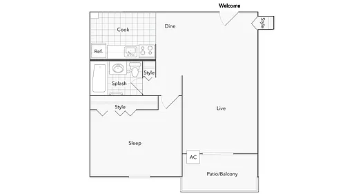 Floor plan 1BR x 1BA - Highland - Allentown