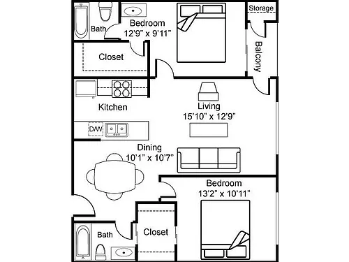 Floor plan 2 Bedroom 2 Bath