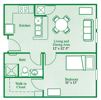 Floor plan 1 bedroom, 1 bathroom