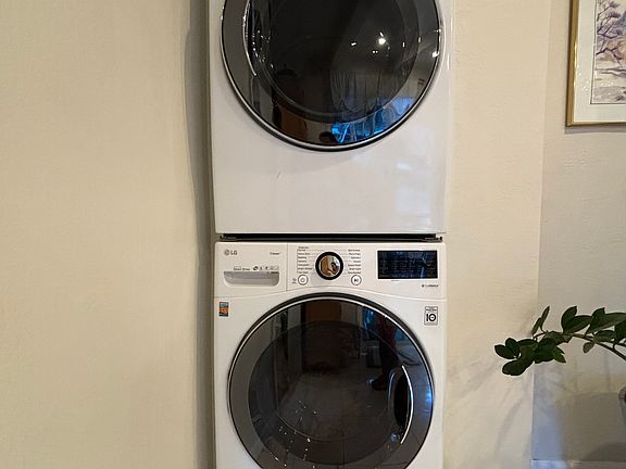 Stacked washer and dryer.