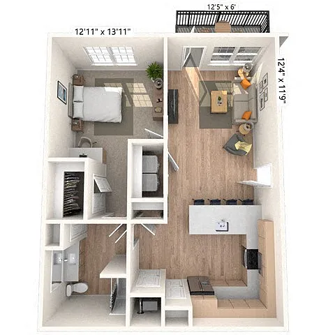Floor plan A6 1x1 837 SF