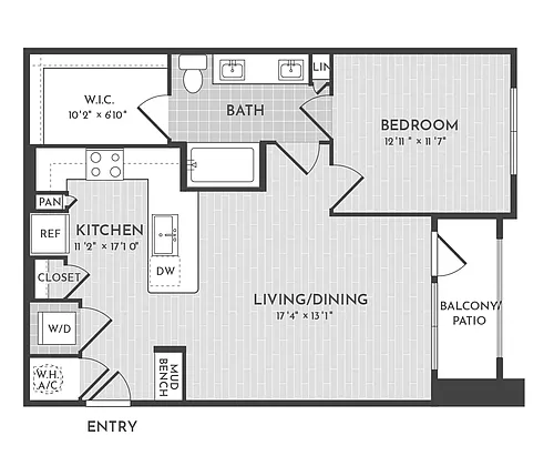 Floor plan 1BR 1BA (767 SF)