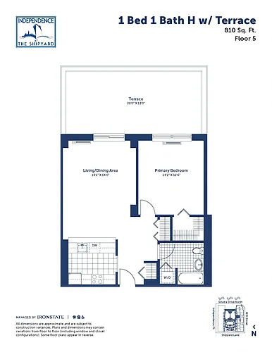 Floor plan 1 Bed 1 Bath H With Terrace