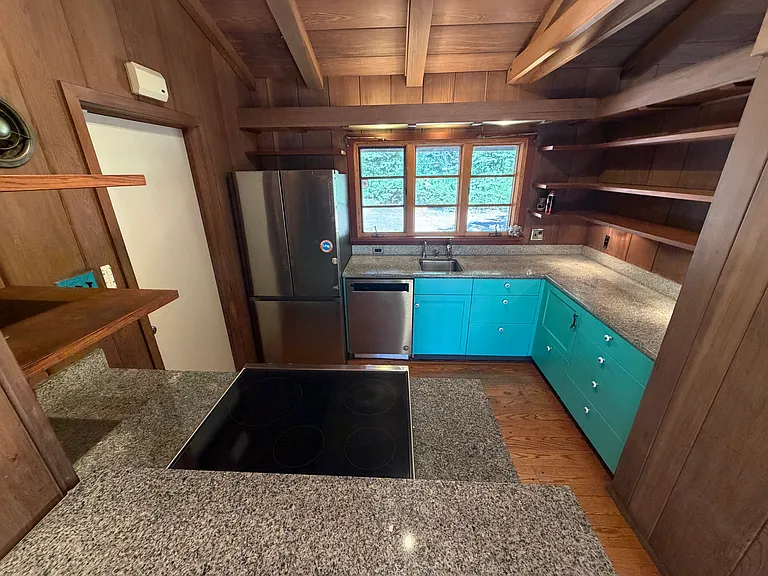 Kitchen with induction stove, fridge/freezer with ice maker, dishwasher