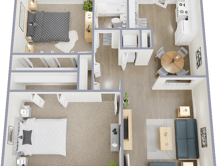 2 Bed 1 Bath Floorplan Diagram