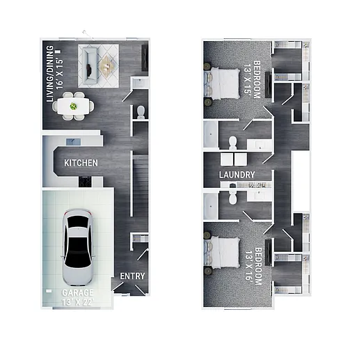Floor plan Two Bed Townhome