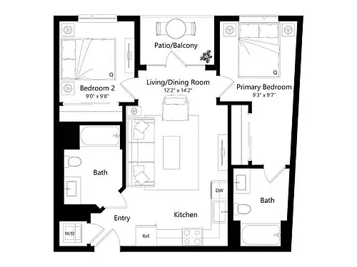 Floor plan 2C - 2 Bed 2 Bath